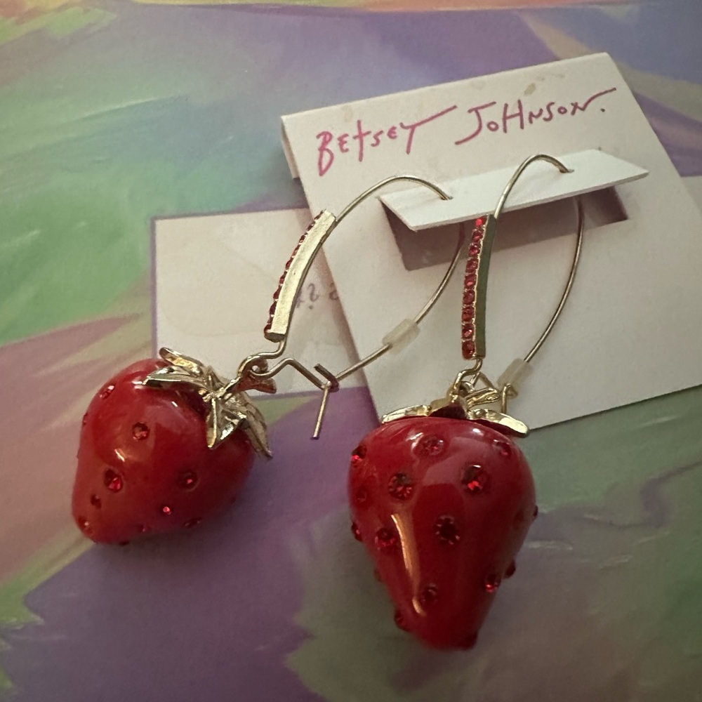 Betsey Johnson Baby Cakes  Red Strawberry Resin Earrings‎ NWT - Picture 8 of 10